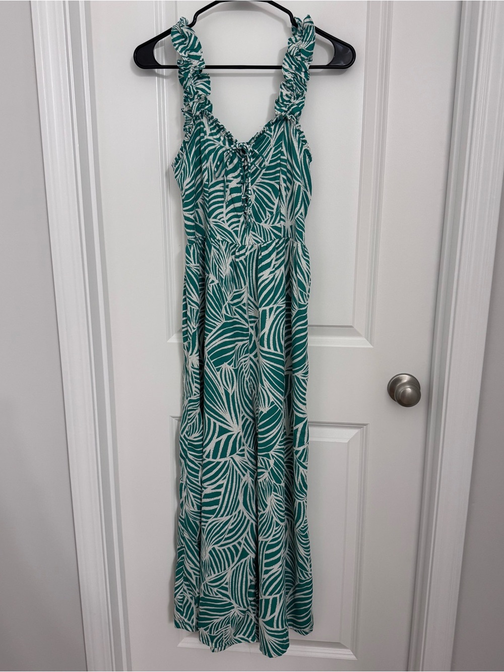 Japna Green and White Leaf-Print Maxi Dress